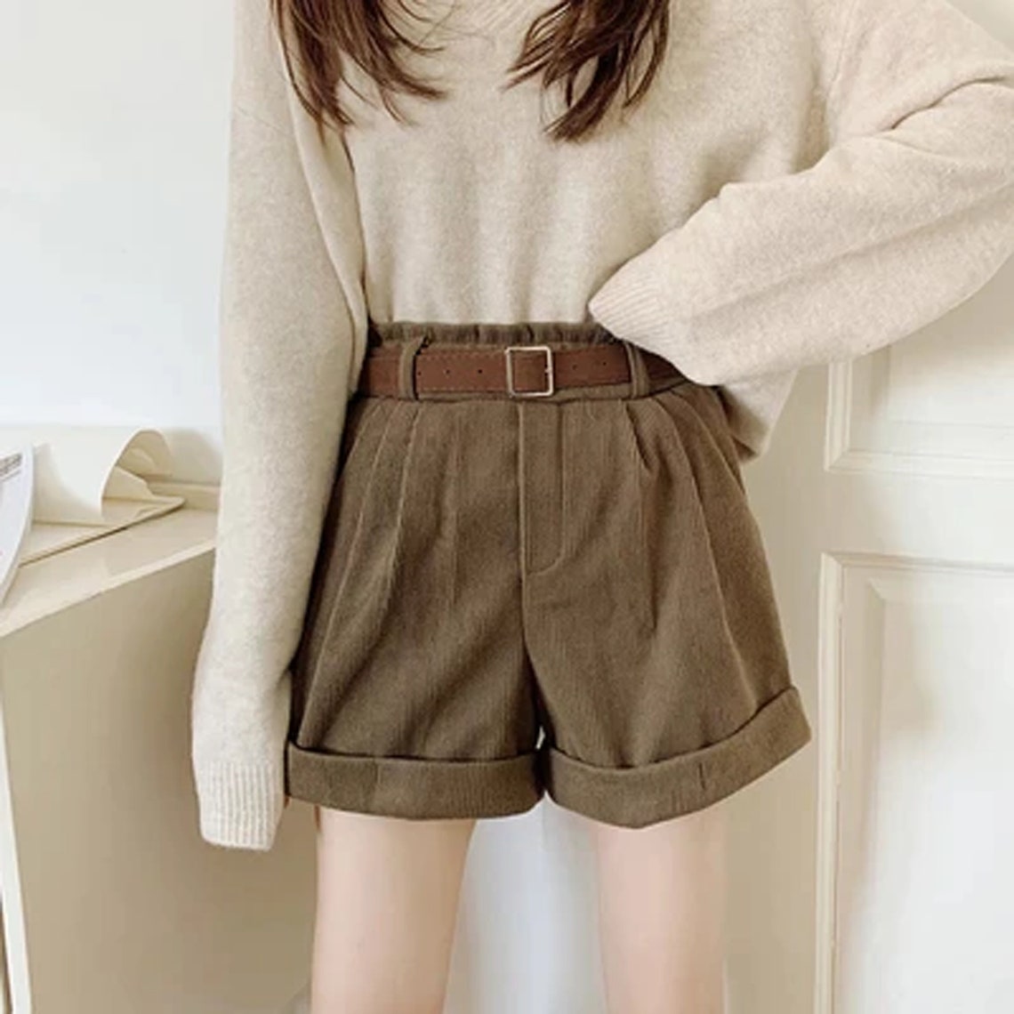 Spring-Autumn High Waist Corduroy Shorts