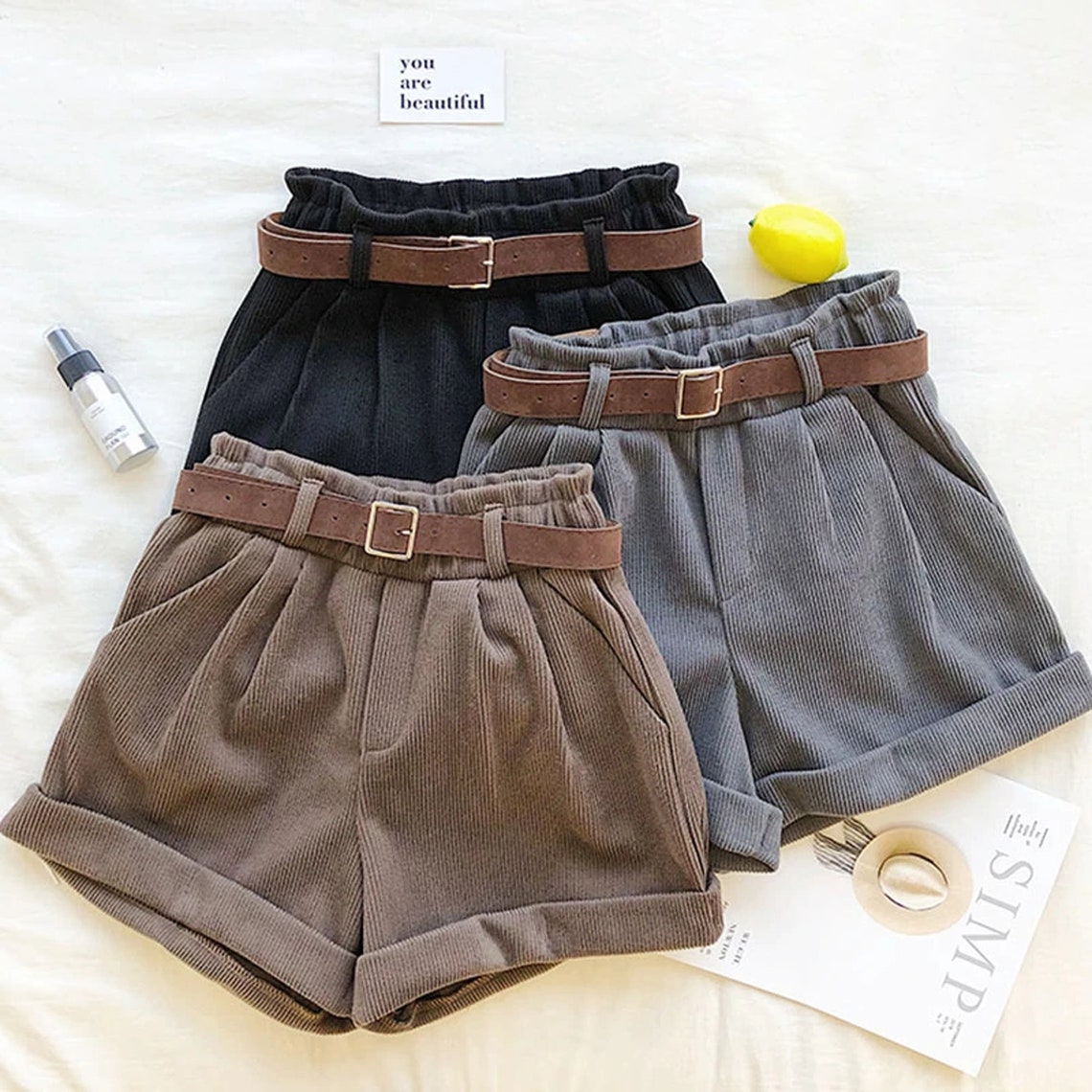 Spring-Autumn High Waist Corduroy Shorts