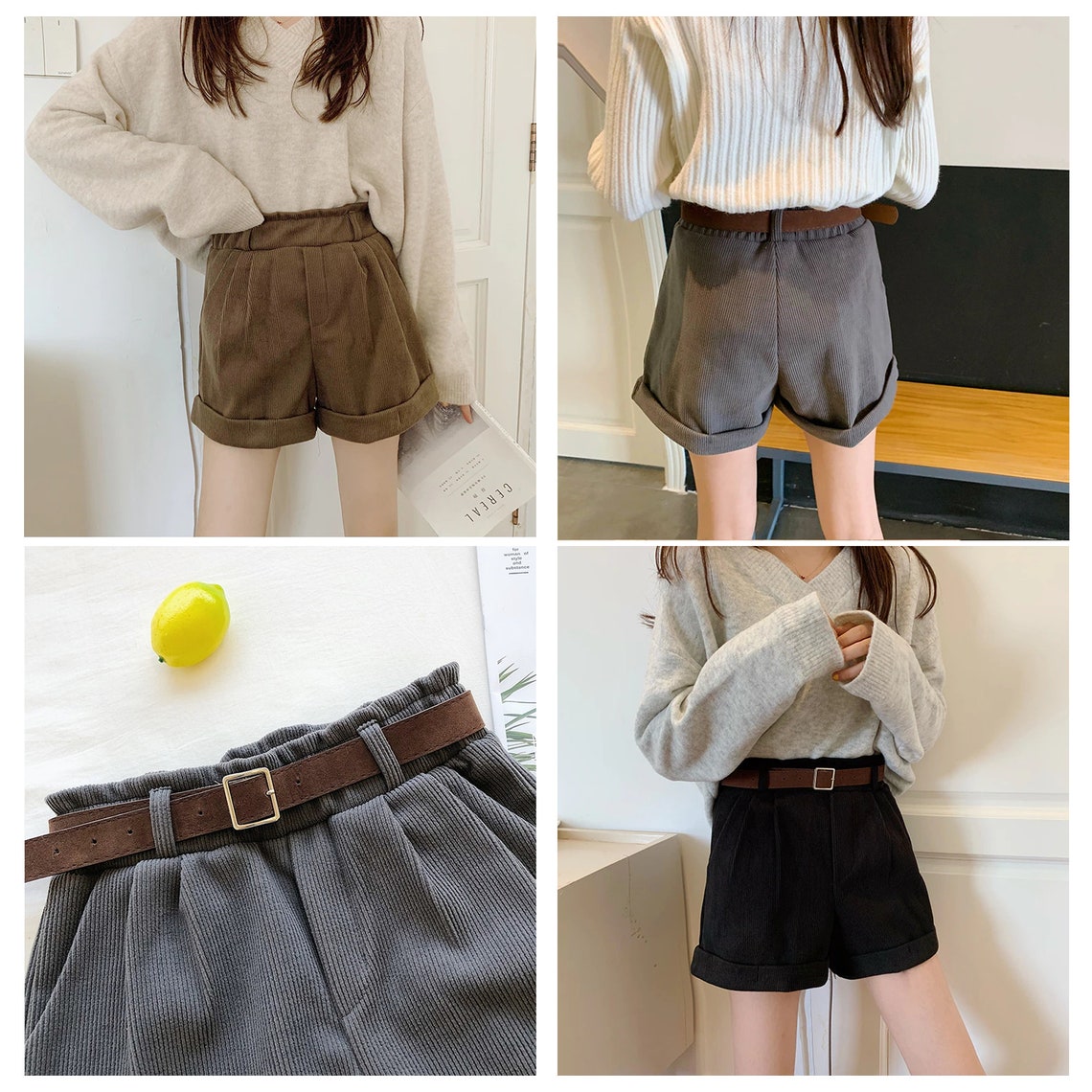 Spring-Autumn High Waist Corduroy Shorts