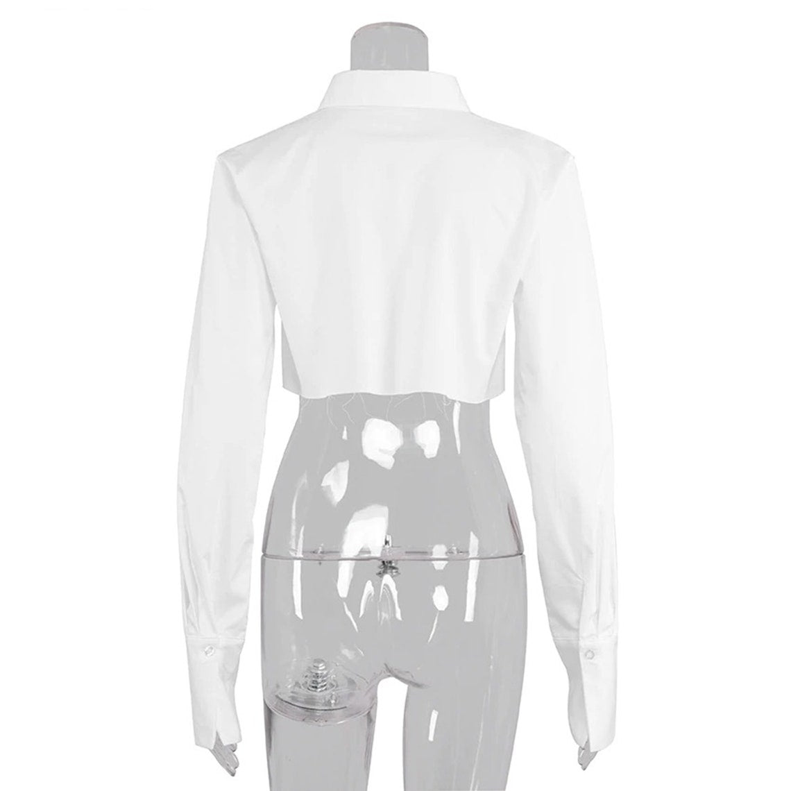 Sexy Turn Down Straight Collar Flare Long Sleeves Crop Top