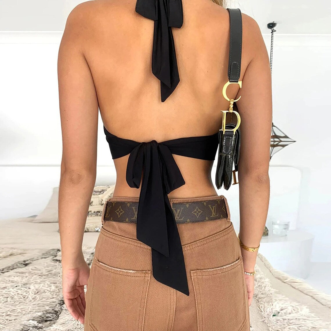 Sexy Bow Knot Bandage Halter Neck Strap Crop Top