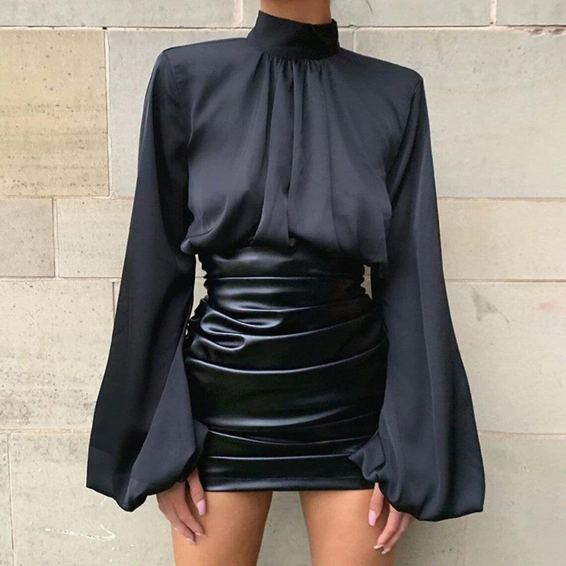 Casual Fashion Silk Lantern Sleeves Crop Top