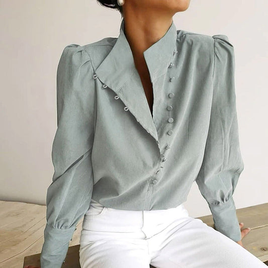 Elegant Turtleneck Puff Shoulder Blouse