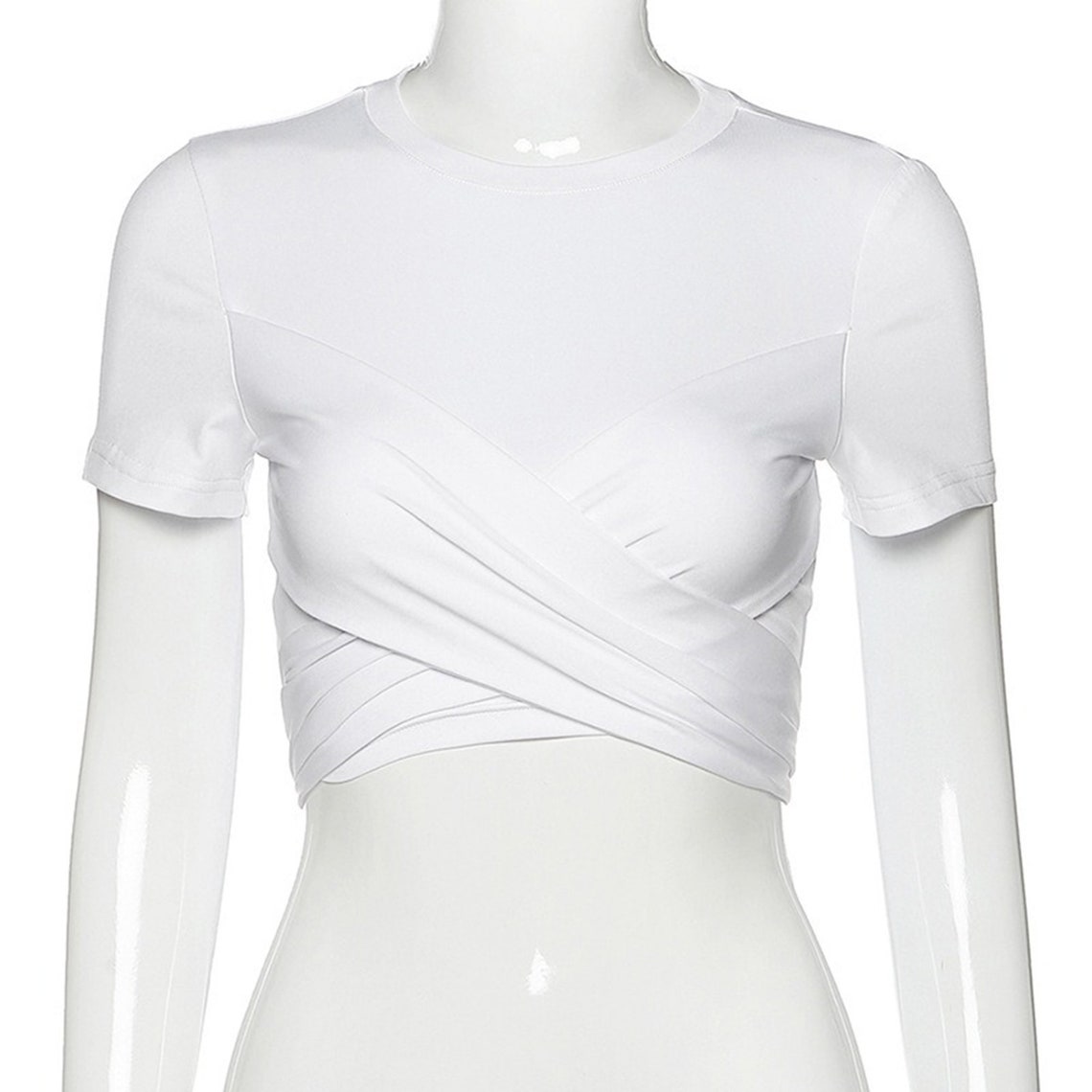 Crossed Wrap Front Style White Slim Top