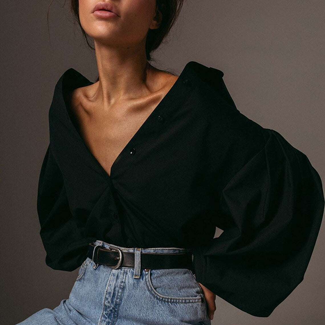 Sexy Lantern Long Sleeves Loose Fashion Shirt