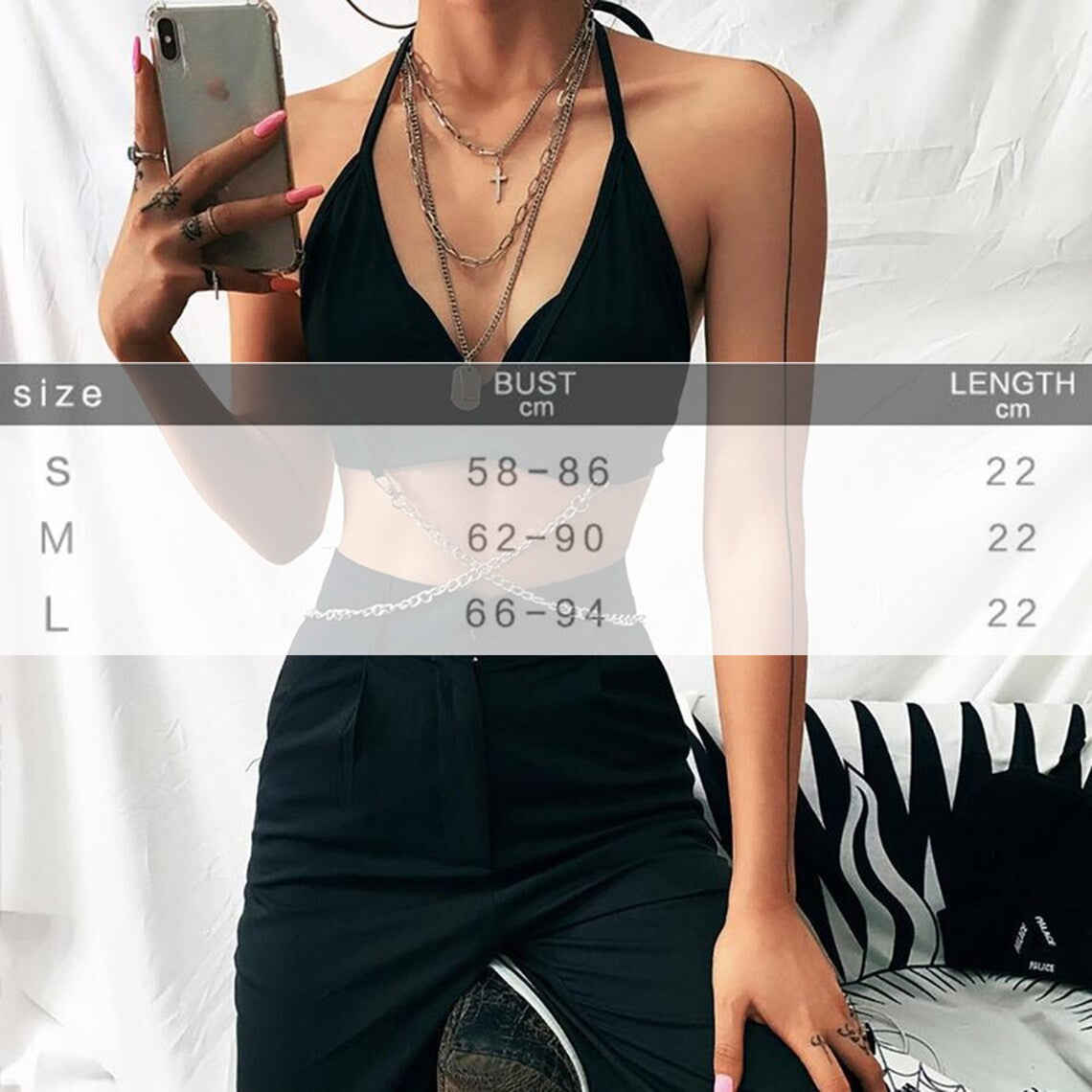 Crossed Waist Chains Black Punk Camisole Top
