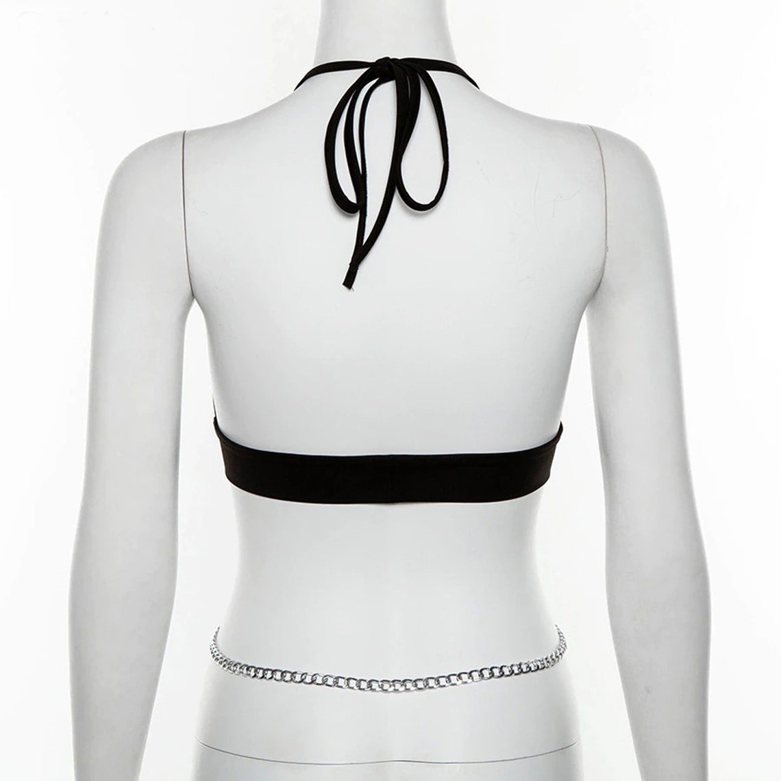 Crossed Waist Chains Black Punk Camisole Top