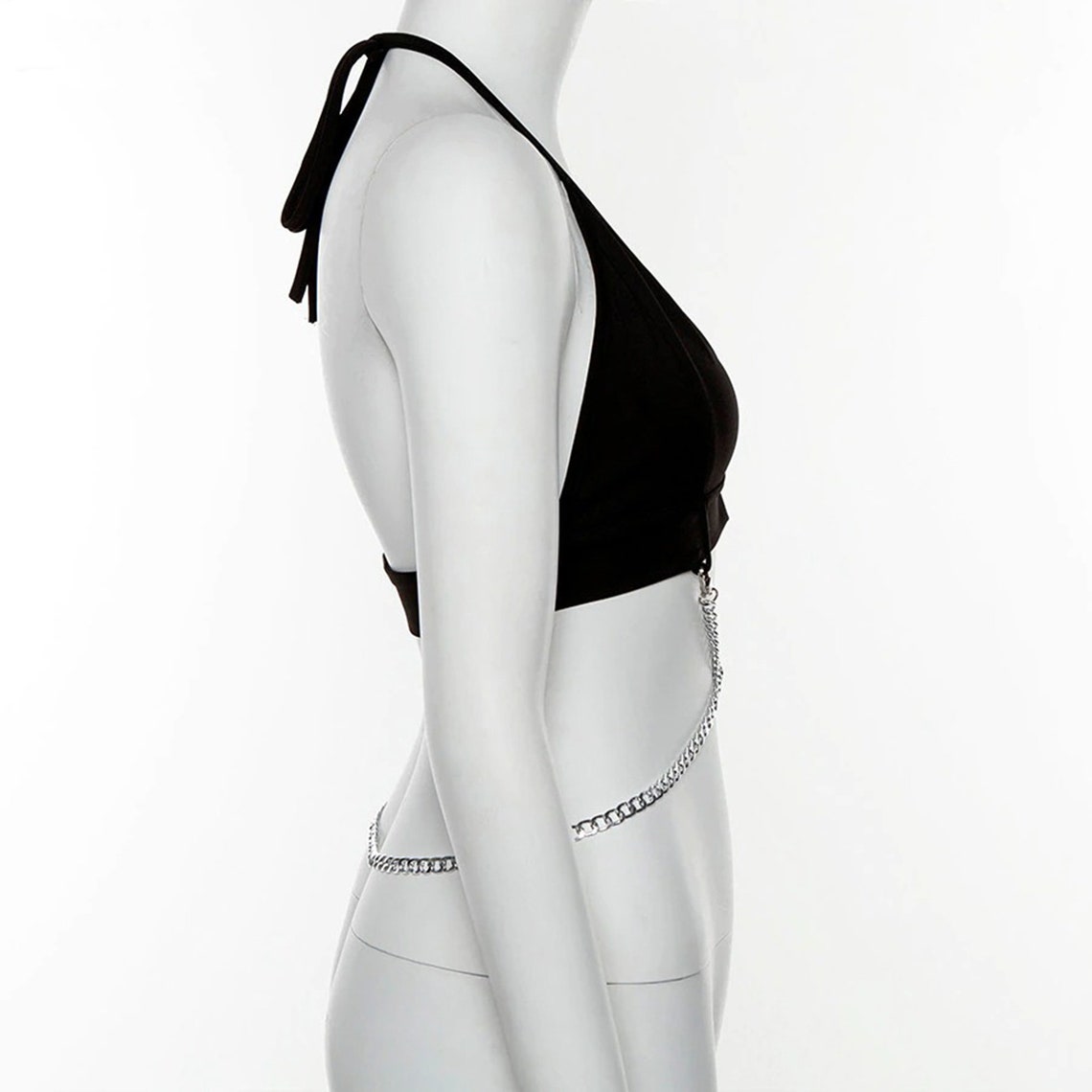 Crossed Waist Chains Black Punk Camisole Top