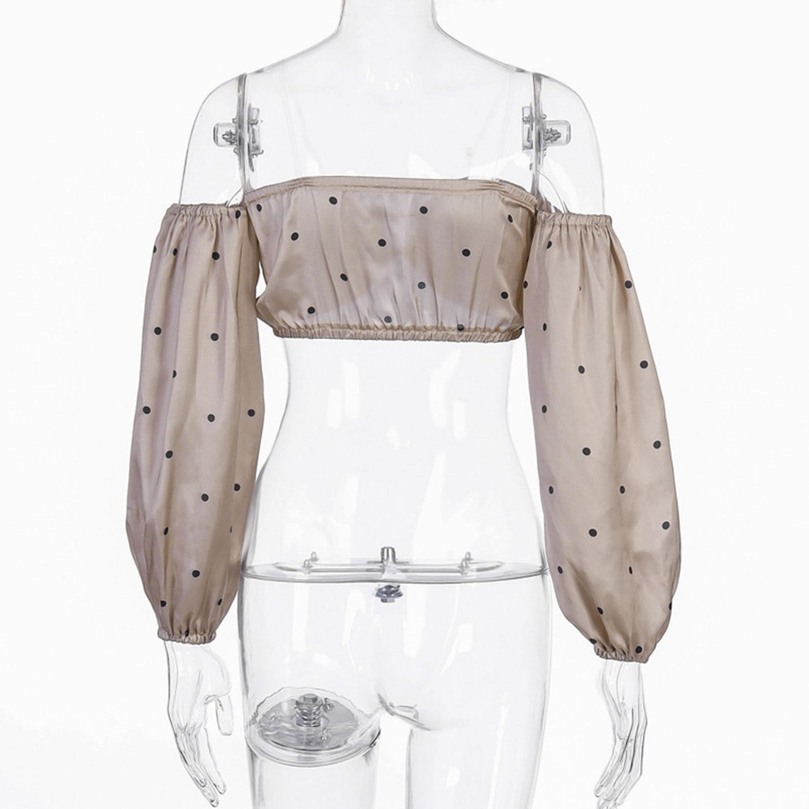 Champagne Dot Prints Heart Buckle Crop Top