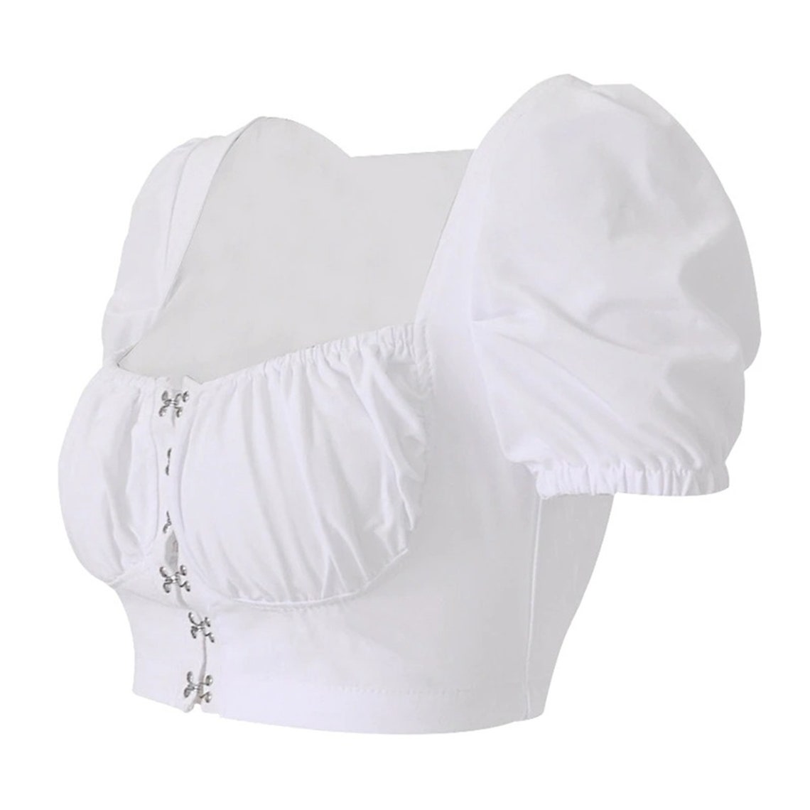Sexy Hook And Eye Closure Puff Shoulder Square Collar Top