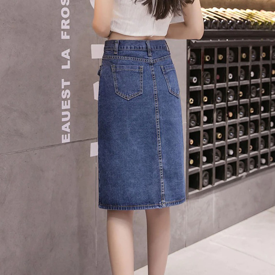 Plus Size Solid Blue Classic Fashion Denim Skirt