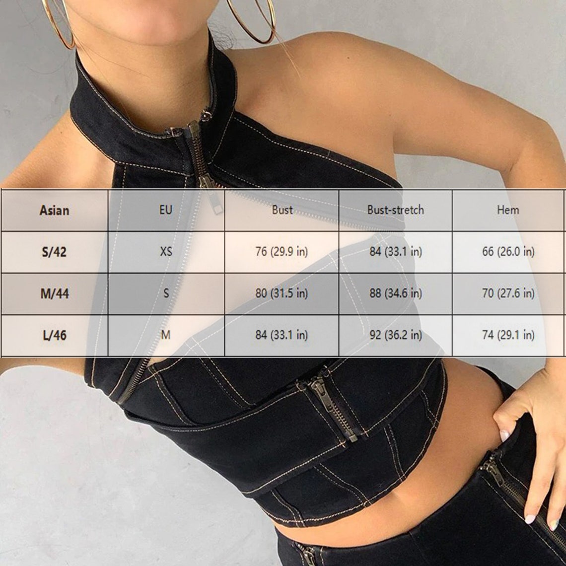 Chic Turtleneck Halter Straps Denim Crop Top