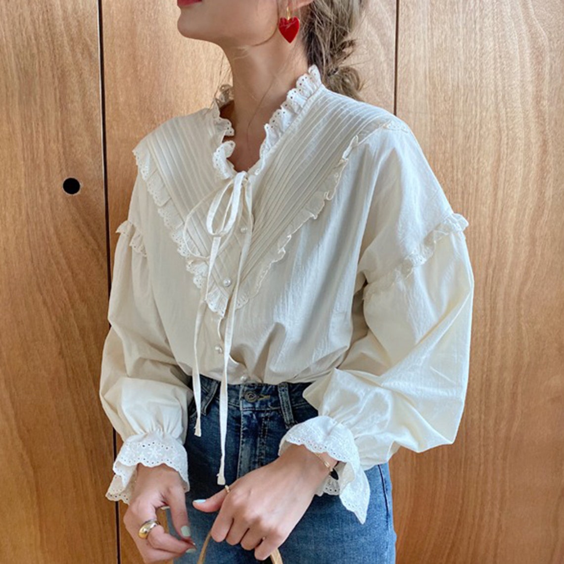 Vintage Korean White Bow Knot Fashion Blouse