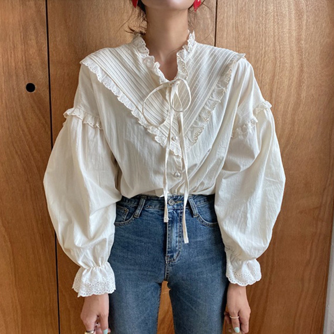 Vintage Korean White Bow Knot Fashion Blouse