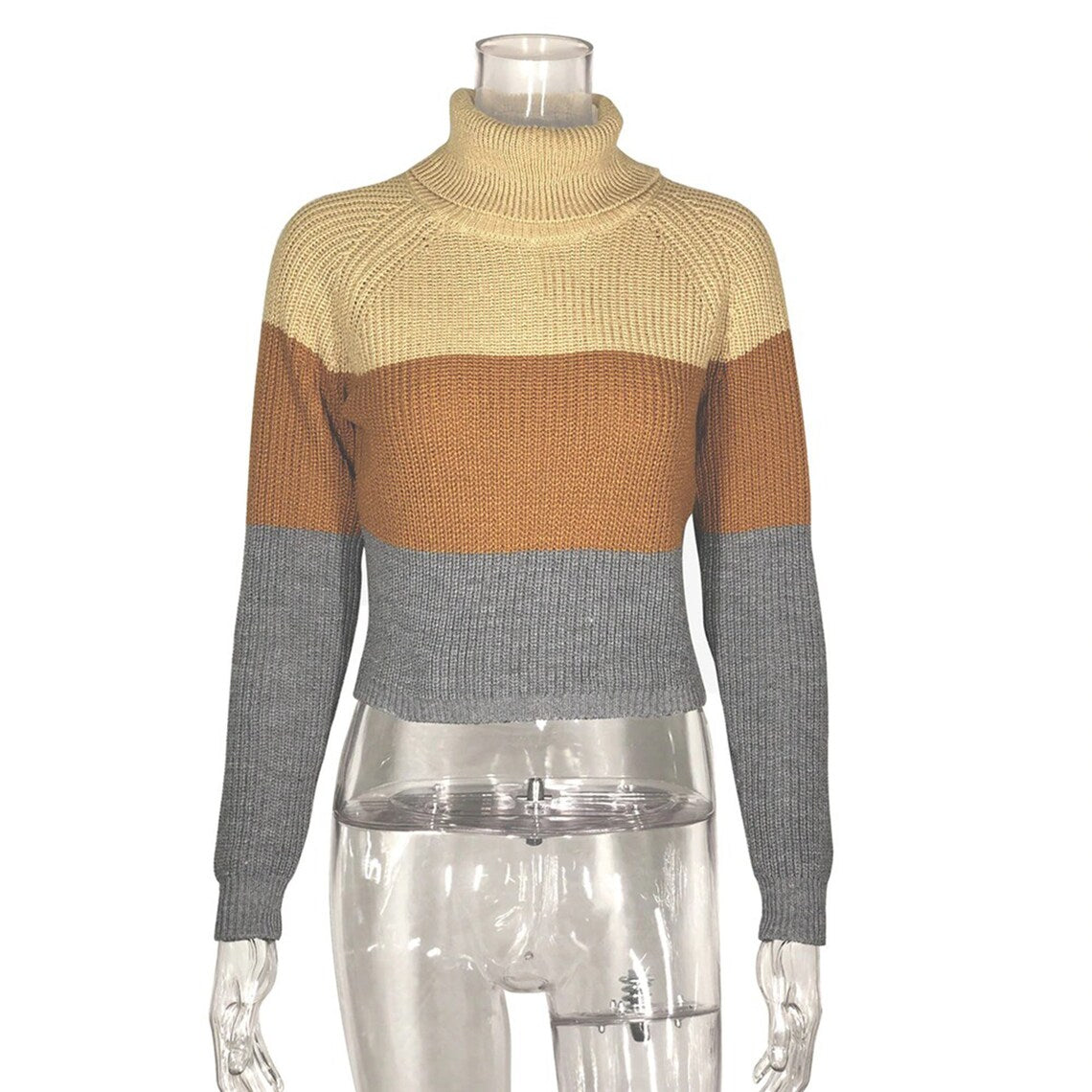 Soft Turtleneck Patchwork Stripes Color Style Sweaters