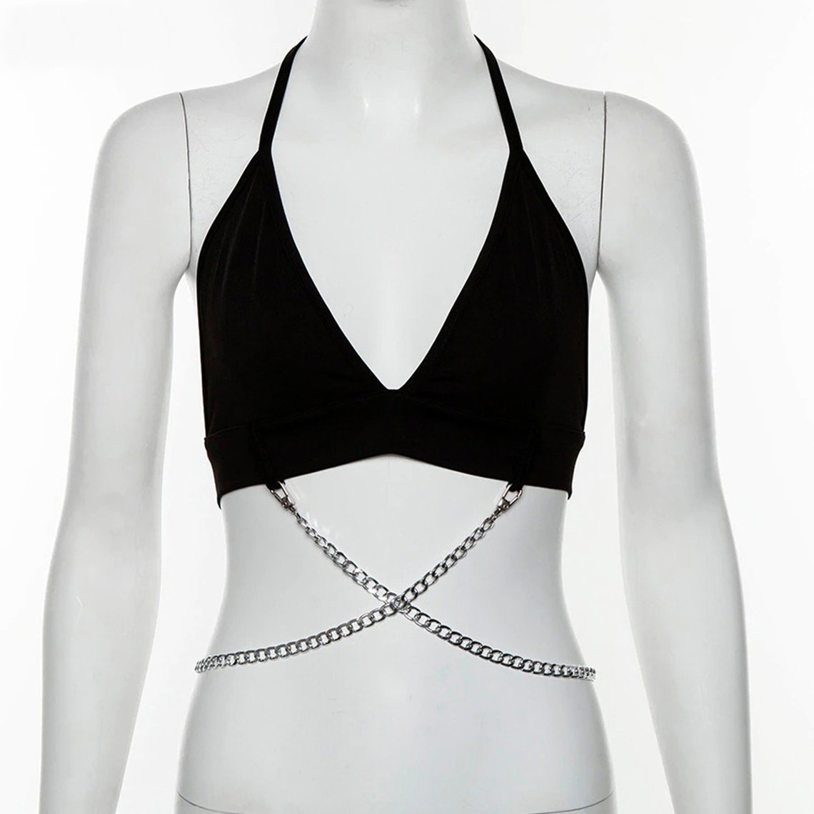 Crossed Waist Chains Black Punk Camisole Top