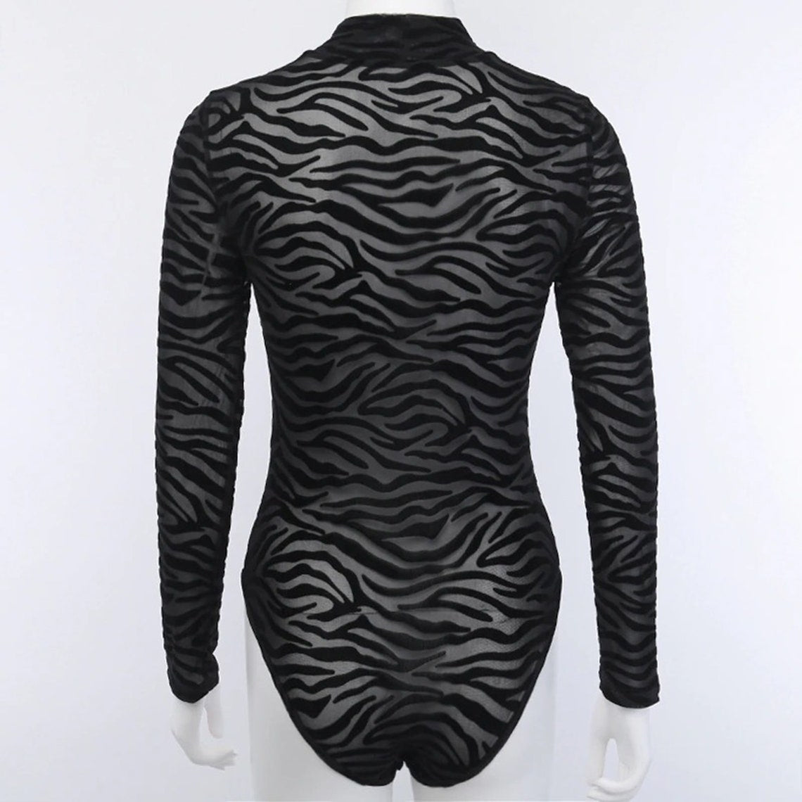 Black Mesh Zebra Print Party Club Bodysuit