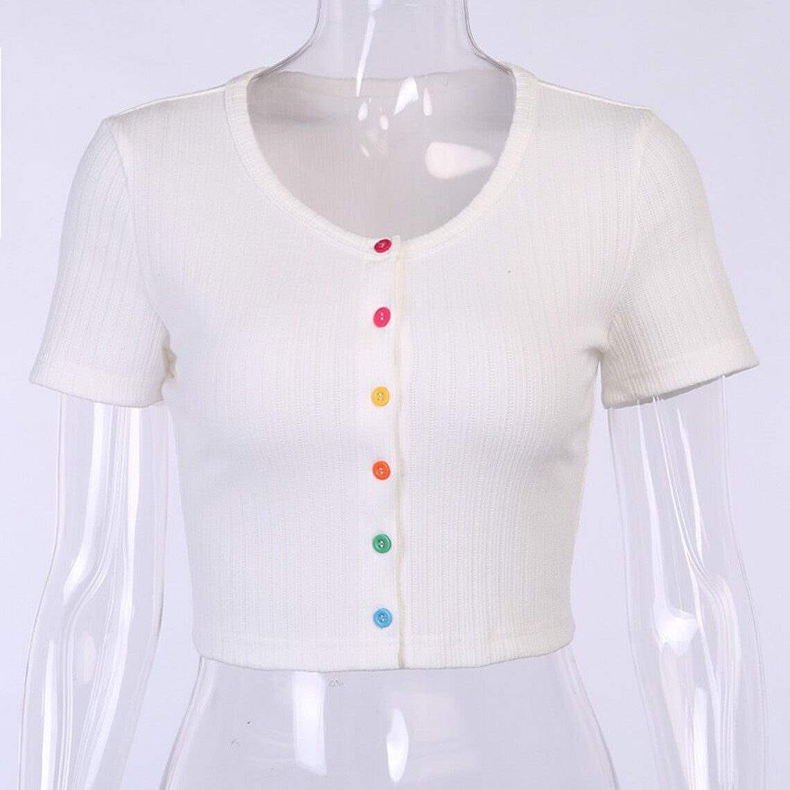 Colorful Buttons Style Fashion Sexy Crop Top