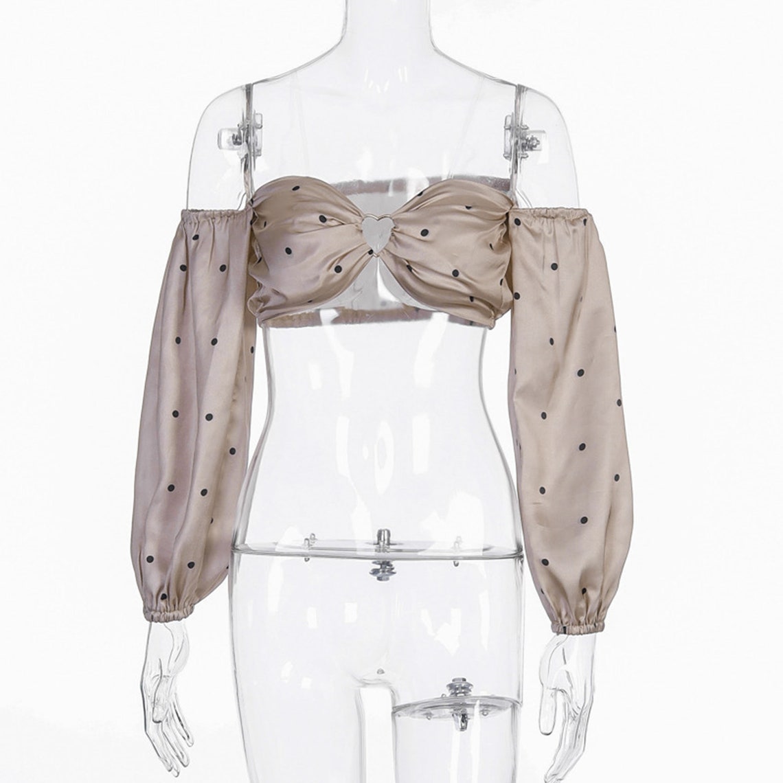 Champagne Dot Prints Heart Buckle Crop Top