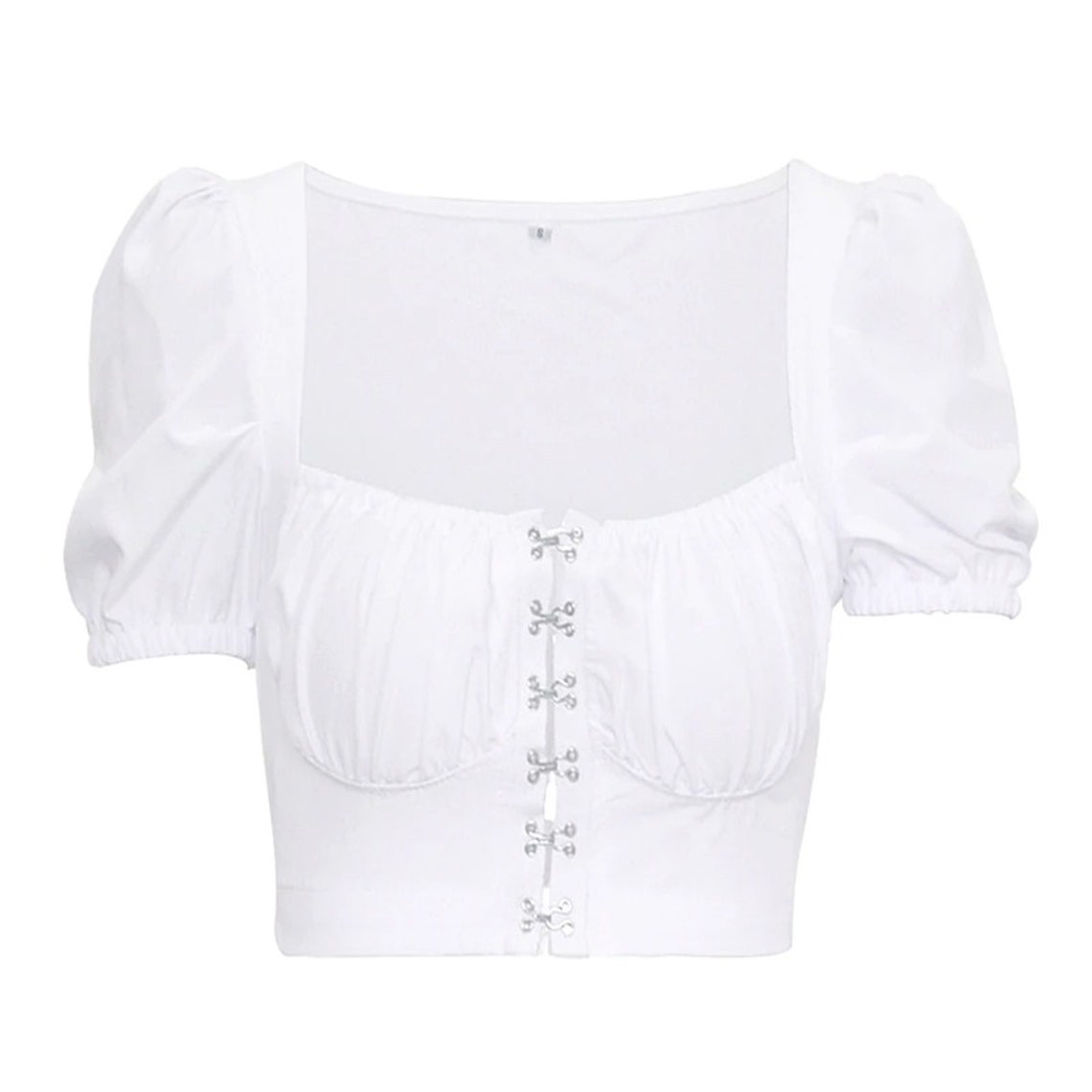 Sexy Hook And Eye Closure Puff Shoulder Square Collar Top