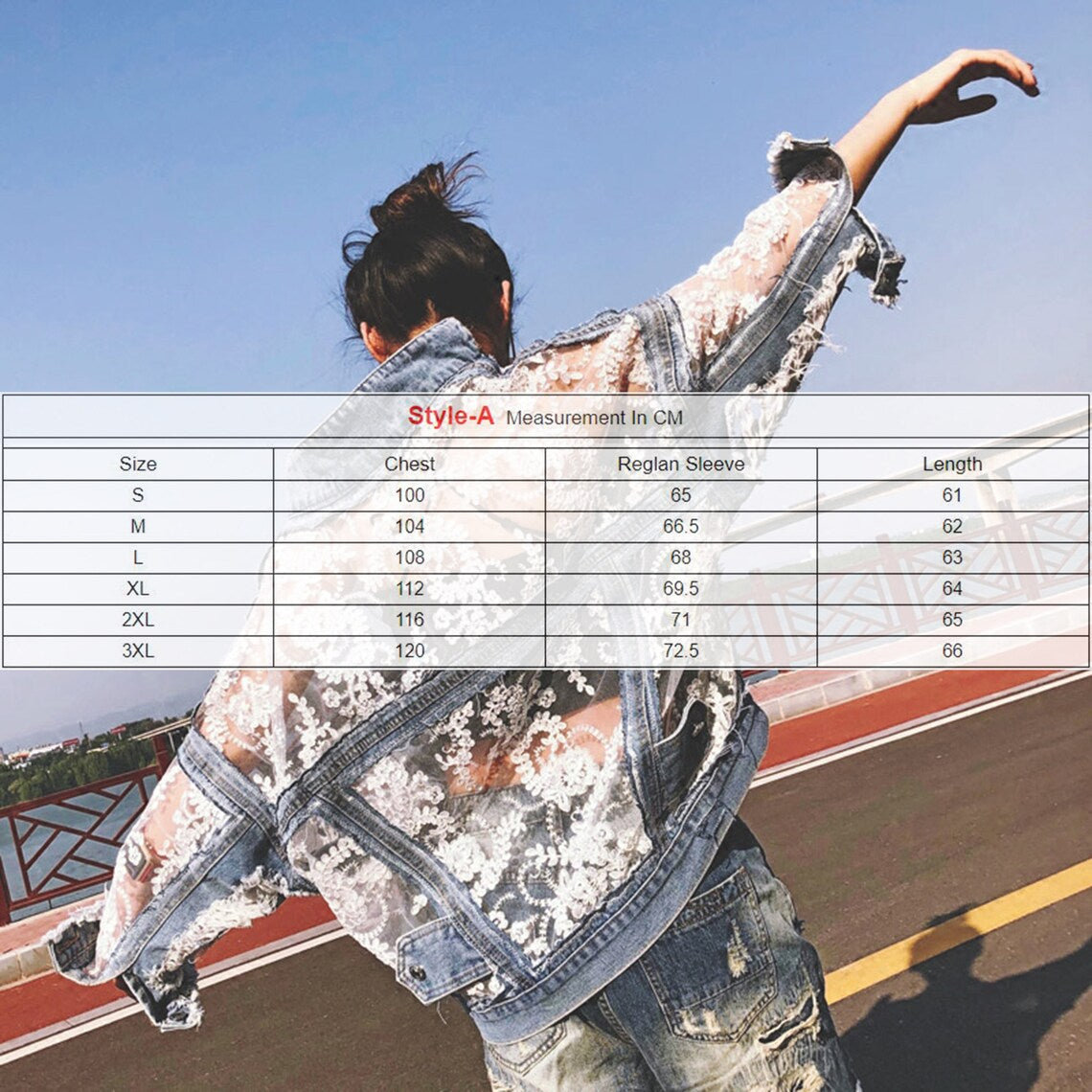 Transparent Embroidery Floral Mesh Lace Denim Jacket