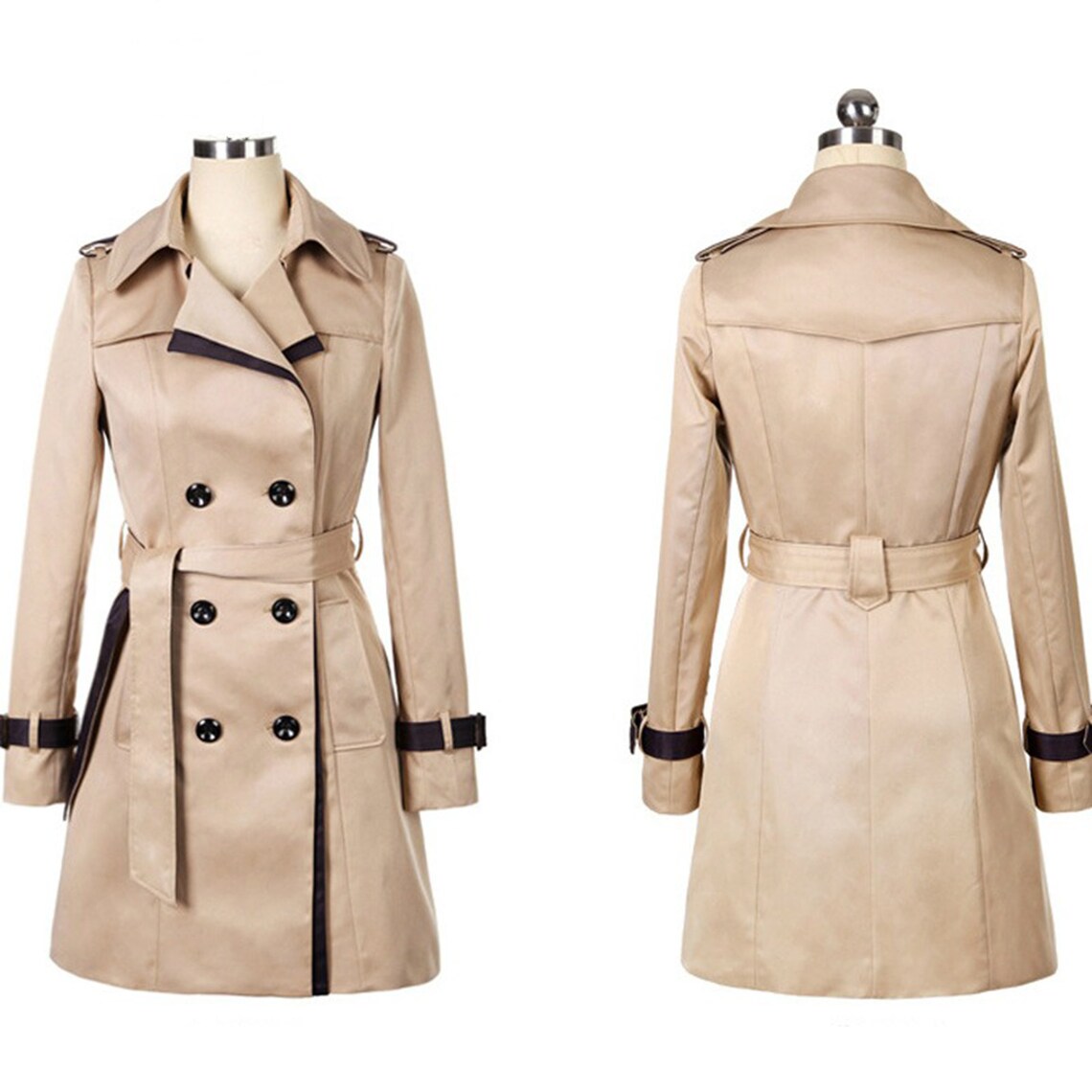 Double Breasted Button Style Casual Trench Coat