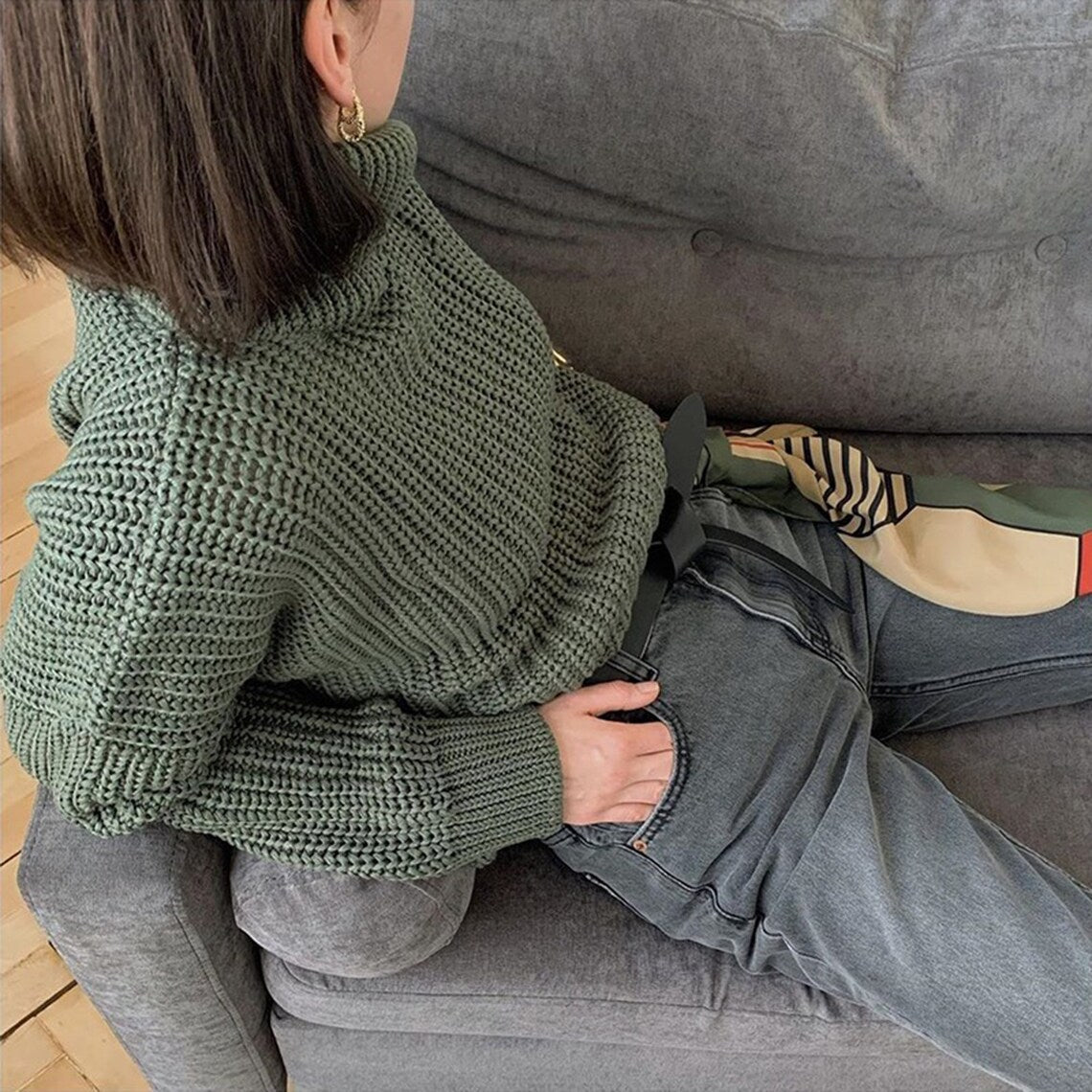Oversized Cashmere Turtleneck Style Women's Sweater