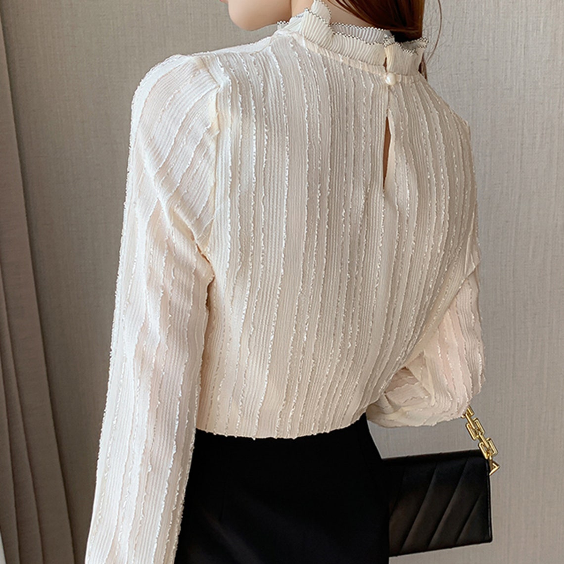 Elegant Class White Pearl Chiffon Blouse