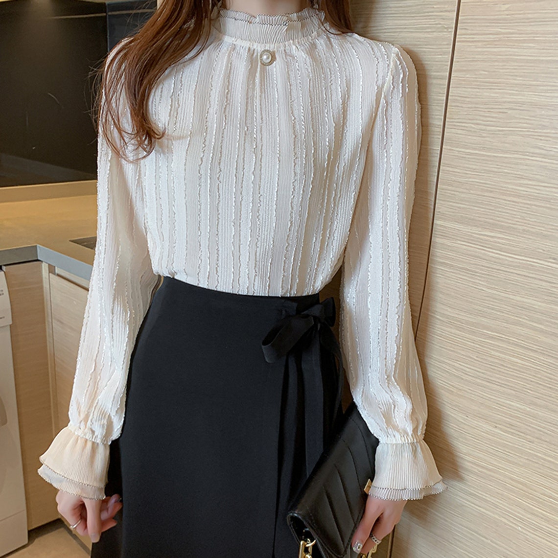 Elegant Class White Pearl Chiffon Blouse