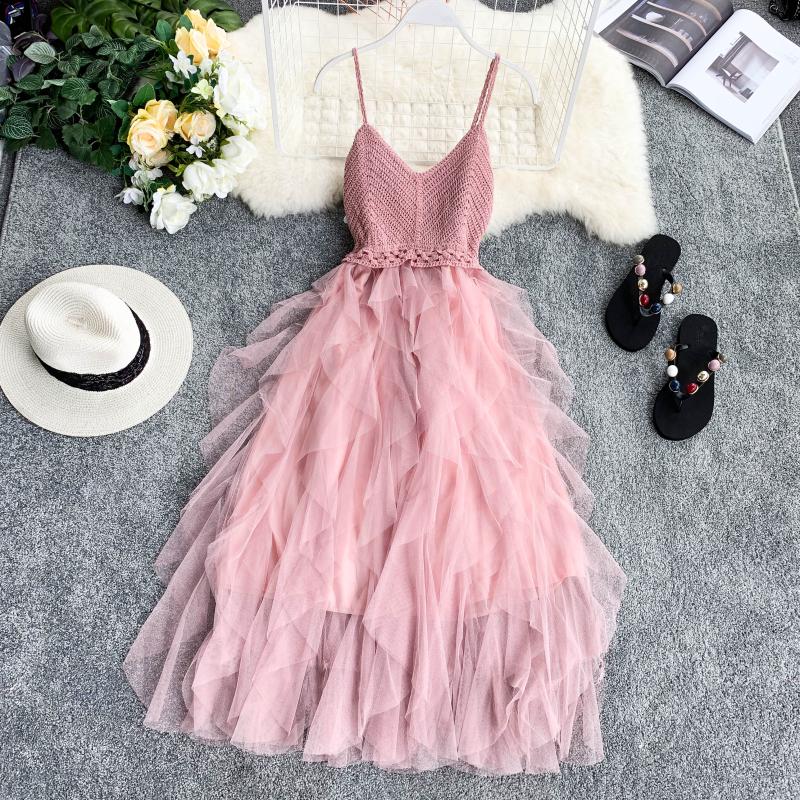 High Waist Meshed Pleated Fairy Tulle Dress