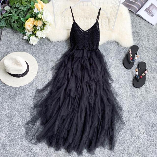 High Waist Meshed Pleated Fairy Tulle Dress