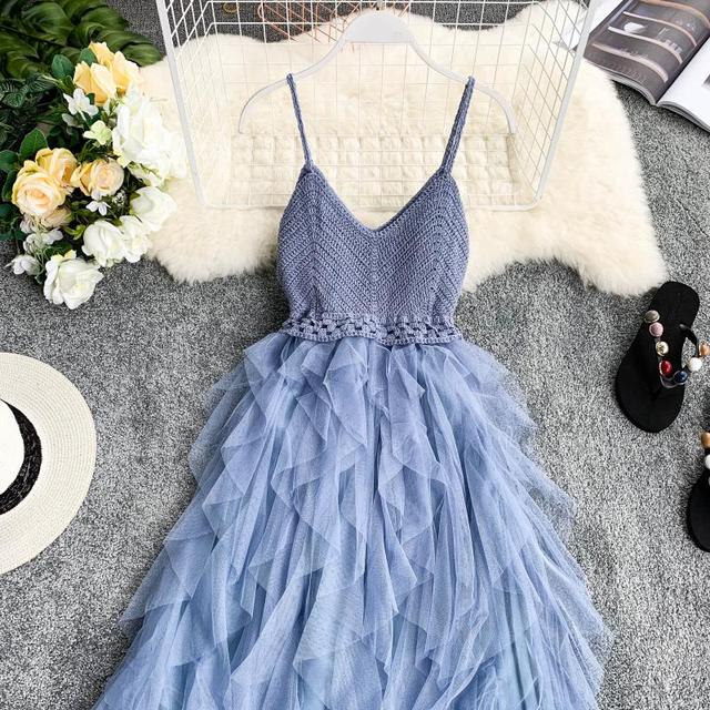 High Waist Meshed Pleated Fairy Tulle Dress