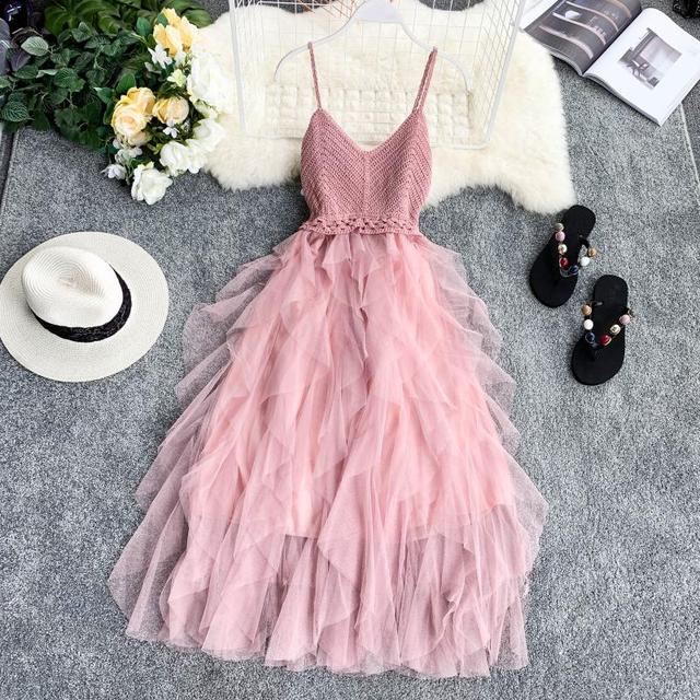High Waist Meshed Pleated Fairy Tulle Dress
