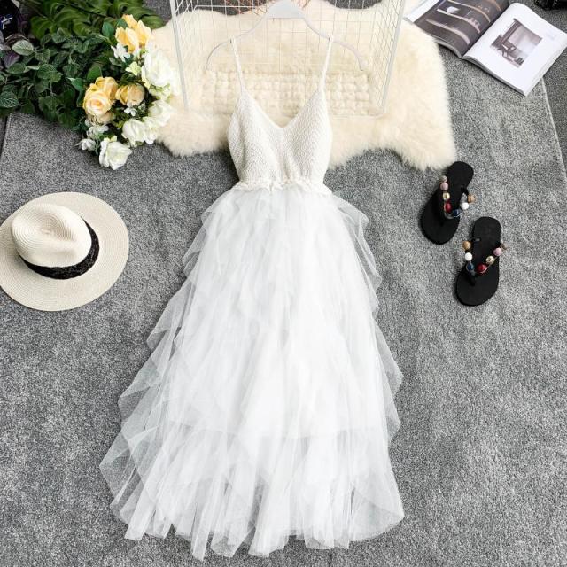High Waist Meshed Pleated Fairy Tulle Dress