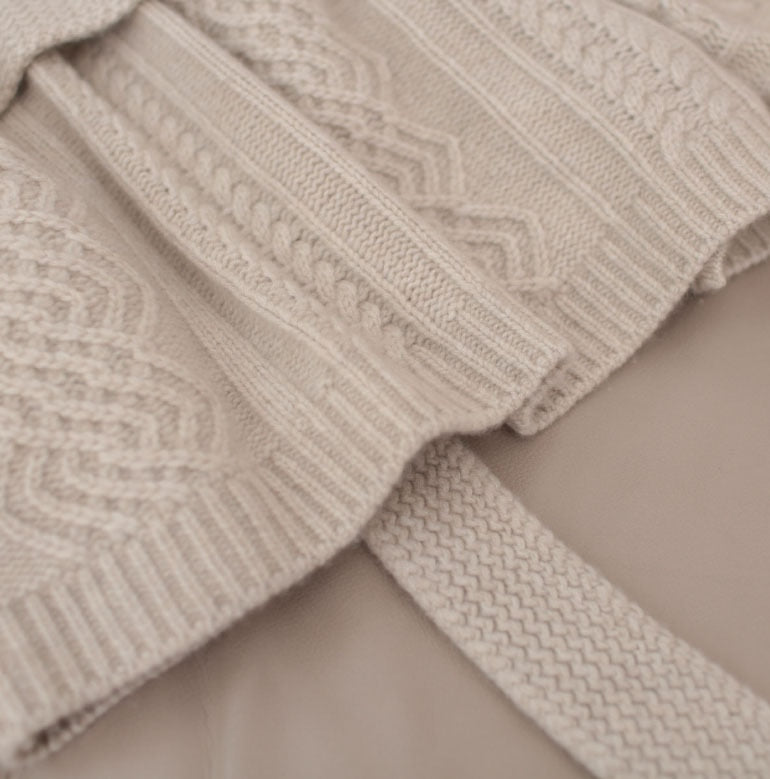Women's Warm Knitted Cardigan Casual Sweater with Criss-Cross Belt