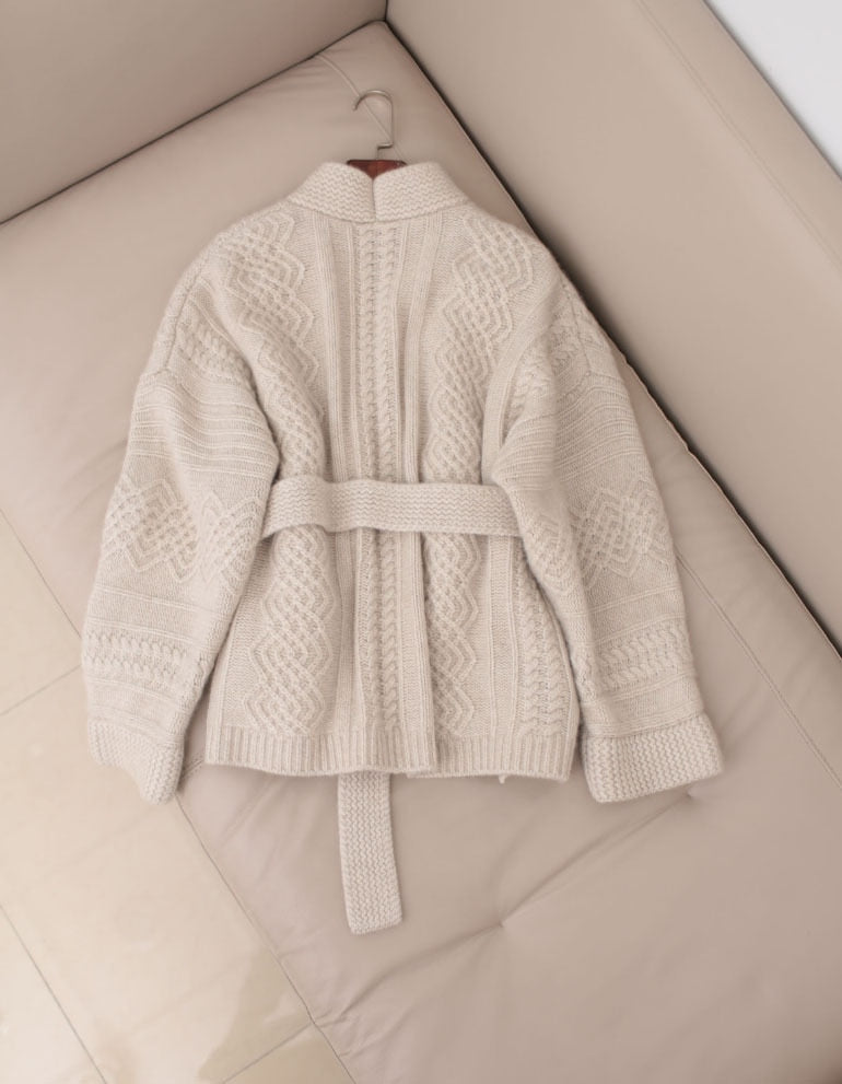 Women's Warm Knitted Cardigan Casual Sweater with Criss-Cross Belt