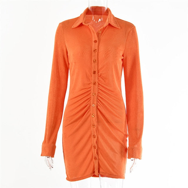 Ruched Long Sleeve Bodycon Women Sexy Mini Dress
