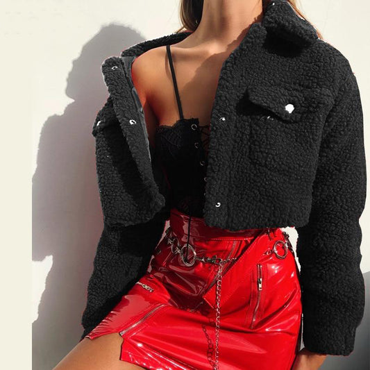 Fashionable Button Down Pockets Cropped Coat