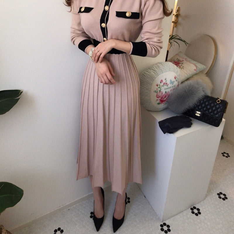 KPOP fashion Elegant Long Pleated Dress For Women