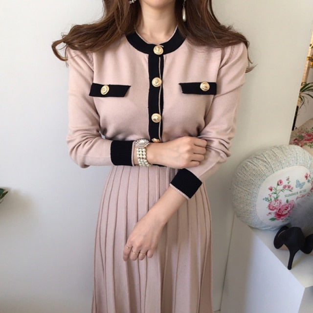 KPOP fashion Elegant Long Pleated Dress For Women