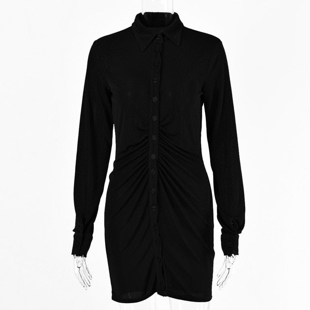 Ruched Long Sleeve Bodycon Women Sexy Mini Dress