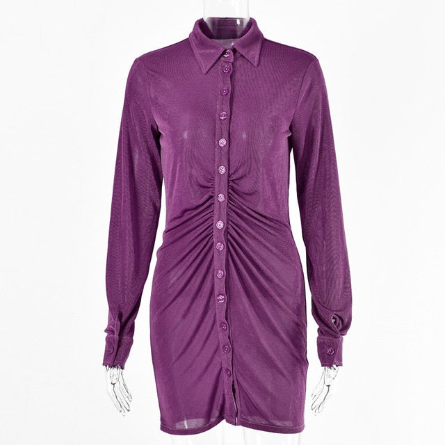 Ruched Long Sleeve Bodycon Women Sexy Mini Dress