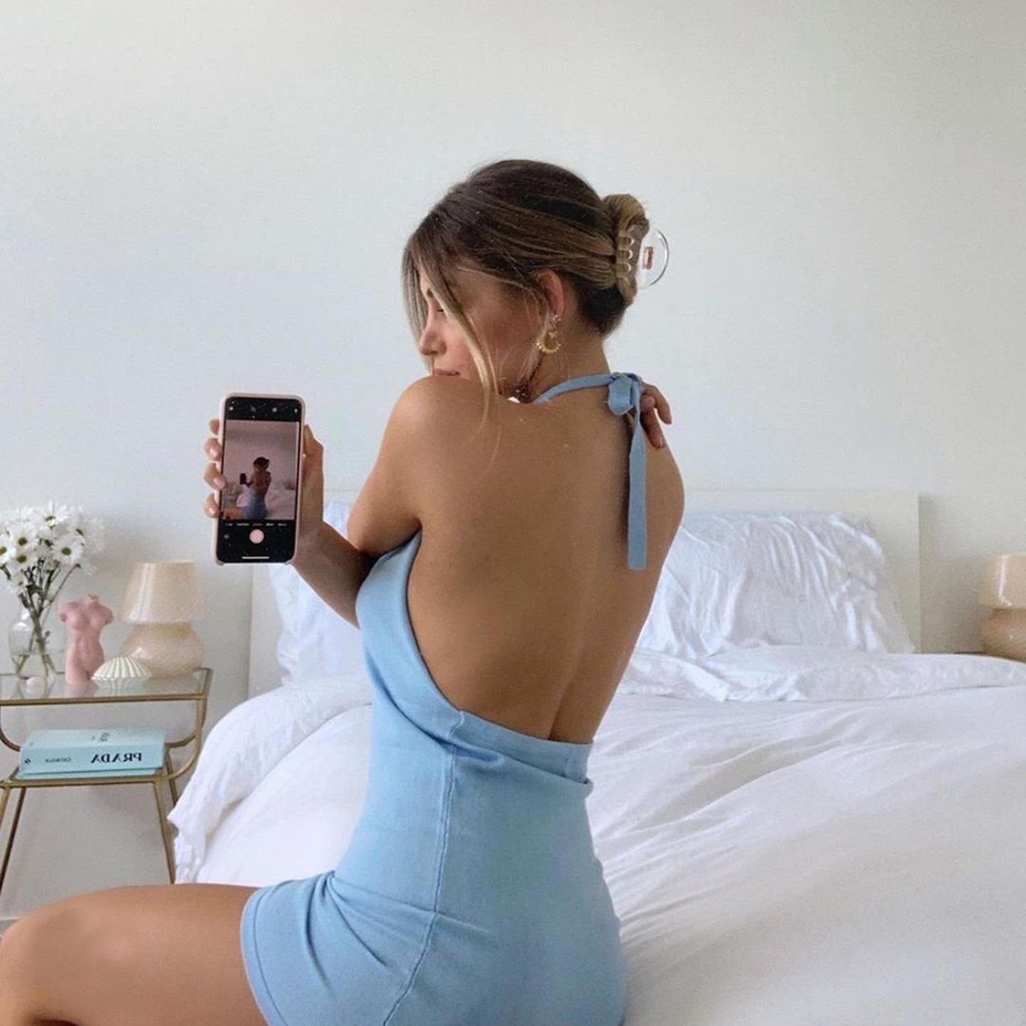 Knitted Halter Bodycon Backless Sleeveless Mini Dresses
