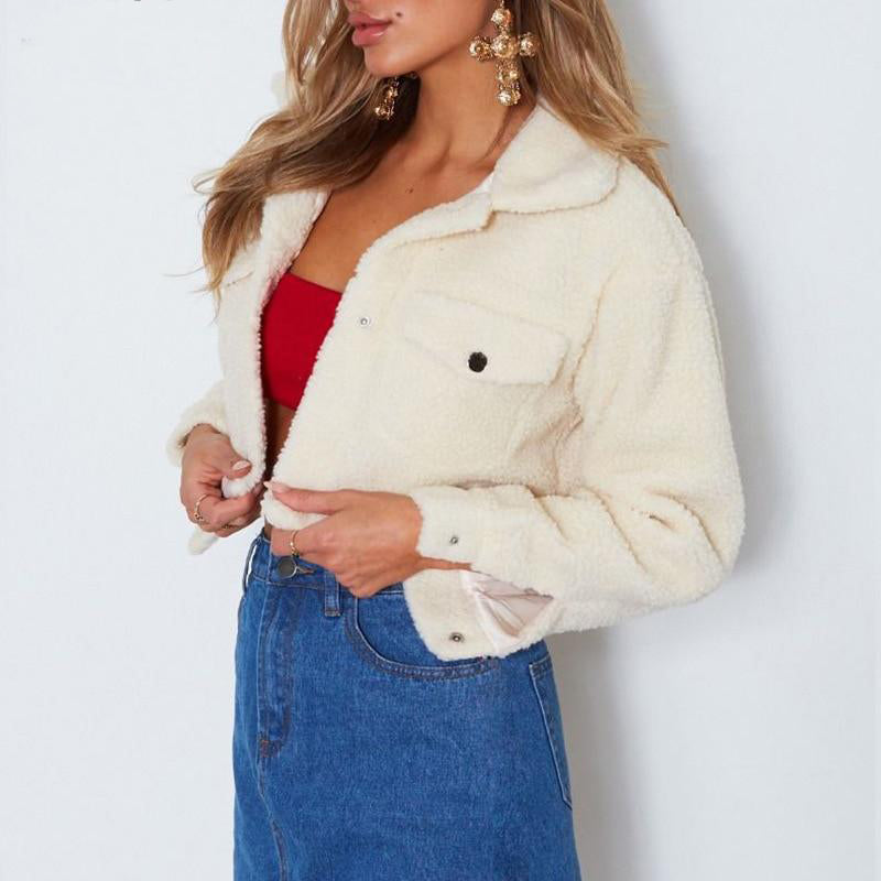 Fashionable Button Down Pockets Cropped Coat