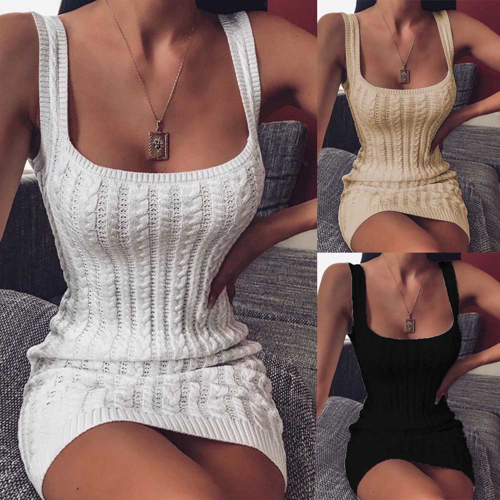 Women's Knitted Sleeveless Bodycon Mini Dress