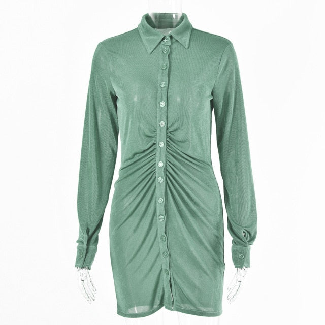 Ruched Long Sleeve Bodycon Women Sexy Mini Dress