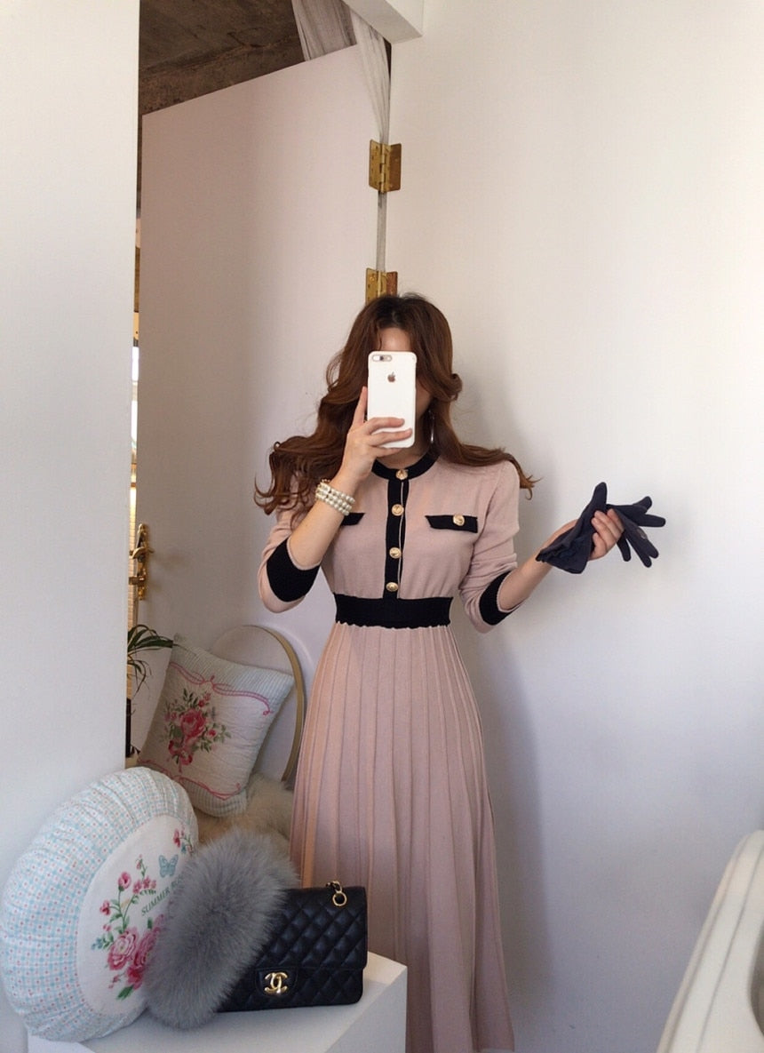 KPOP fashion Elegant Long Pleated Dress For Women