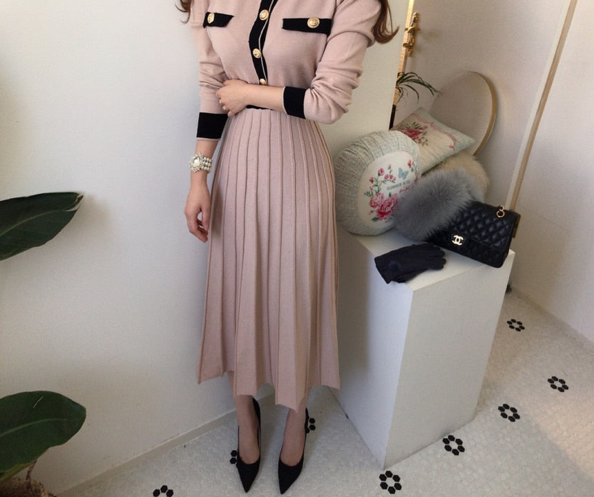 KPOP fashion Elegant Long Pleated Dress For Women