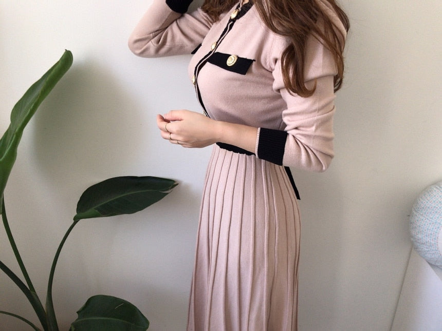 KPOP fashion Elegant Long Pleated Dress For Women
