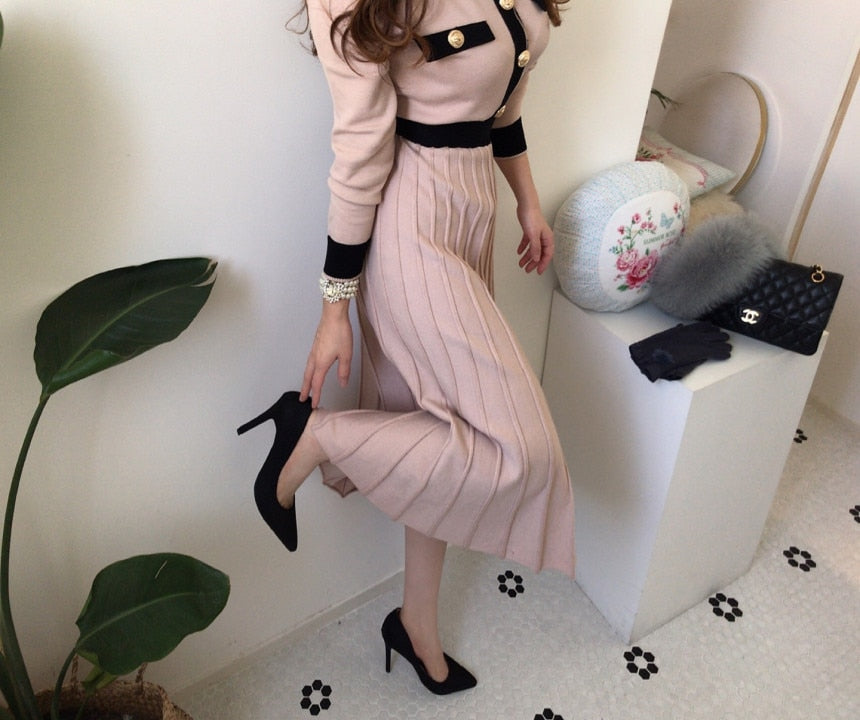 KPOP fashion Elegant Long Pleated Dress For Women